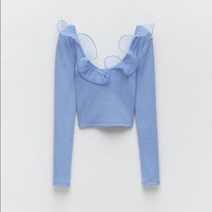 Zara blue ruffled organza sweater
